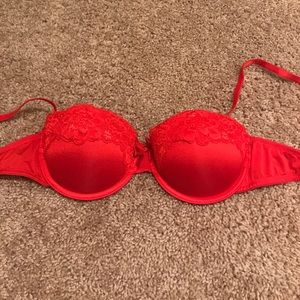 Red Balconette Bra with Lace details